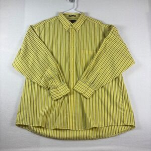 Chaps Mens XXL Yellow Blue Striped Button Down Shirt Wrinkle Free Long Sleeve